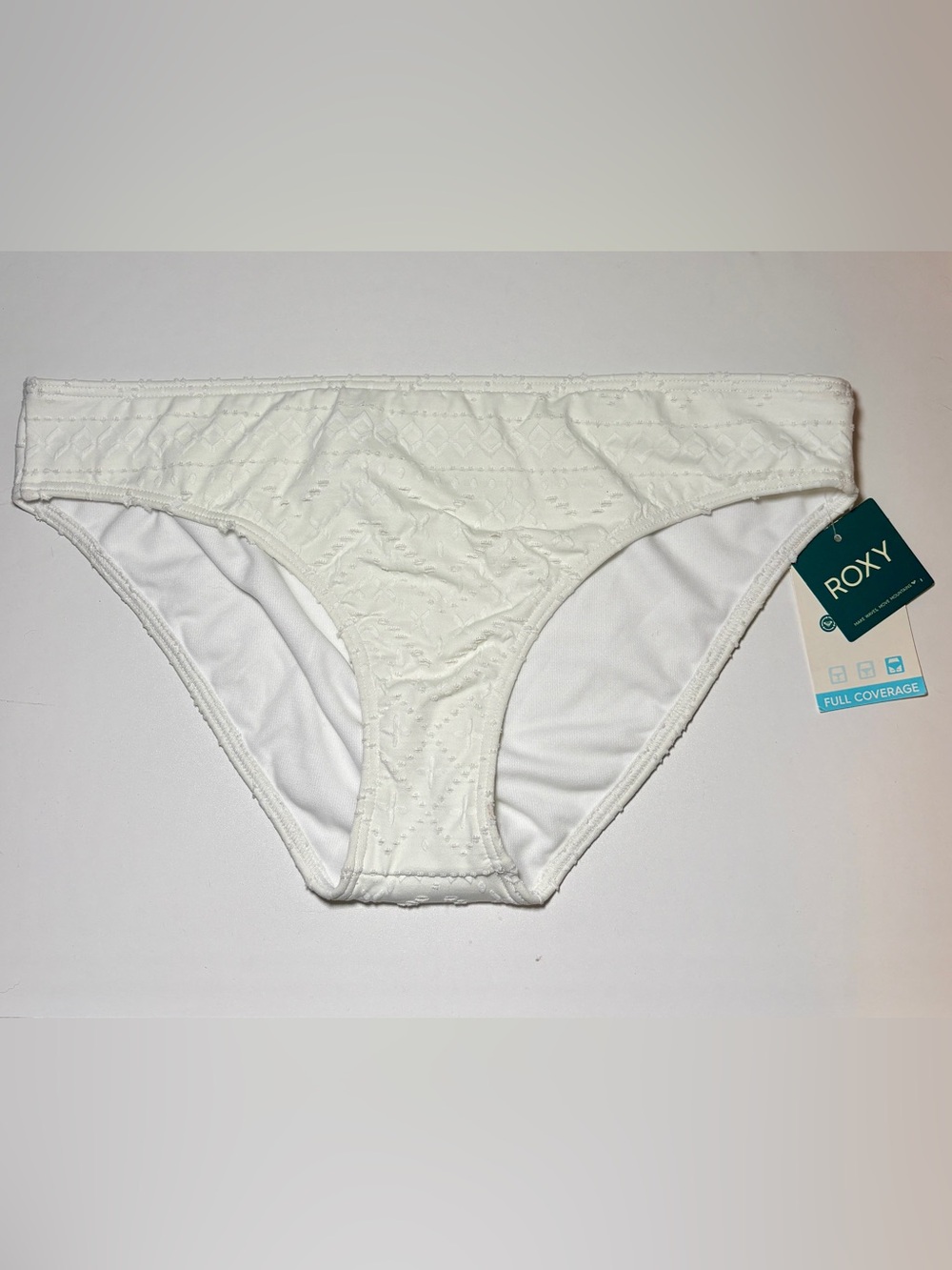 Roxy Quiet Beauty Hipster Bikini Bottoms White Textured Crochet Large NWT